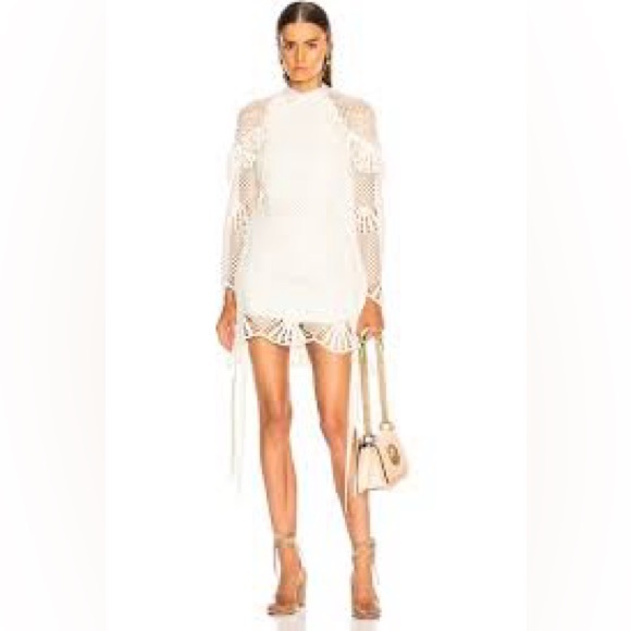 Self-Portrait White Long Sleeve Mesh Dress - Picture 3 of 14